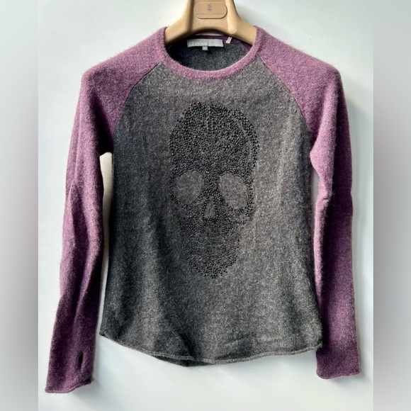EUC 27 Miles Malibu 100% Cashmere Patricia Beaded Skull Sweater, size XS - Picture 3 of 13